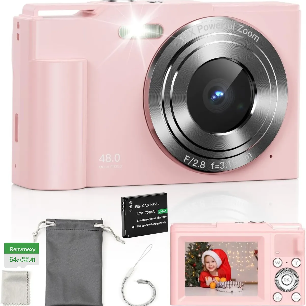 RENVMEXY - Cámara Digital 48MP 4K RENVMEXY DC311L 64GB Rosa