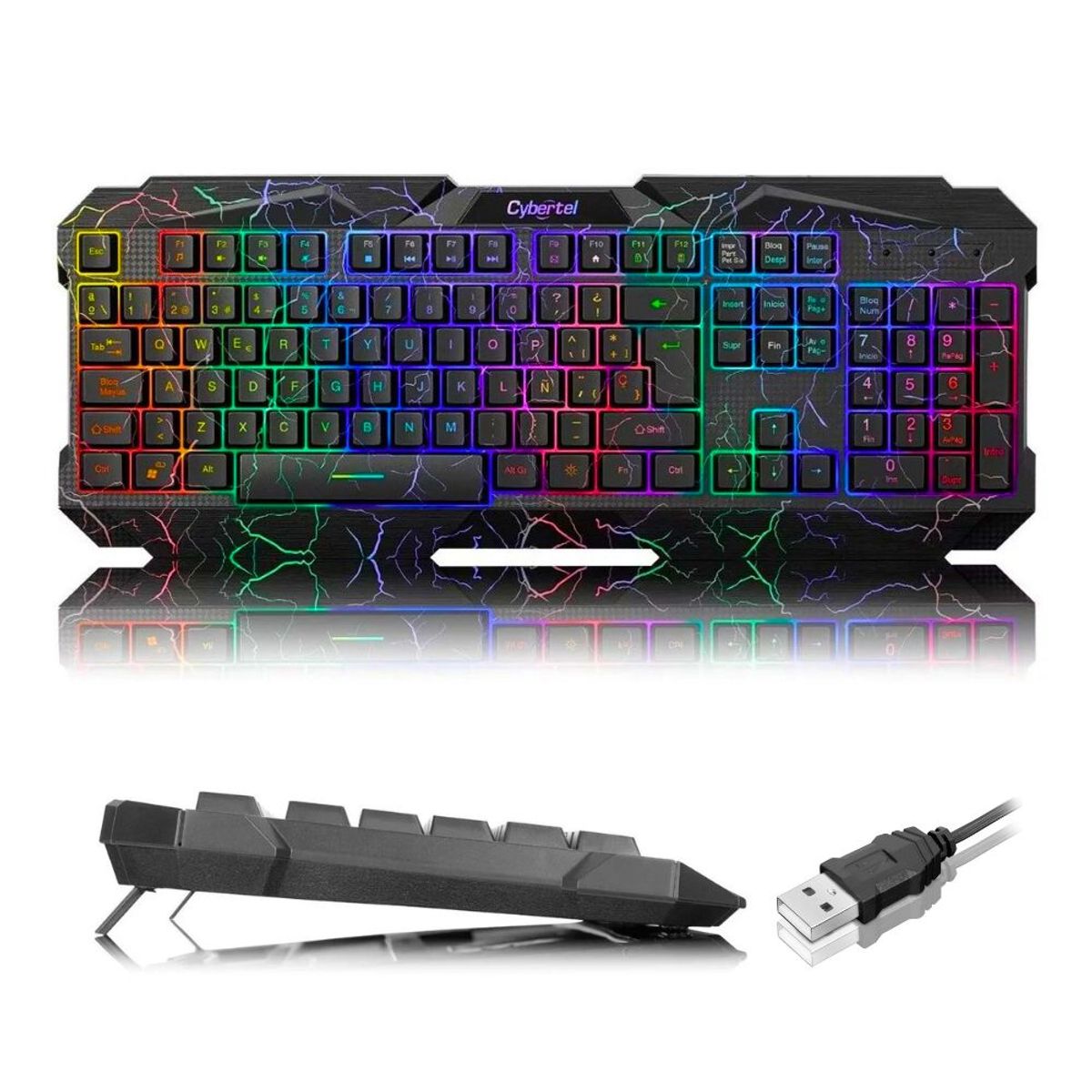 CYBERTEL - Teclado Gamer Rainbow Cybertel Twister Diseño Laser Carved