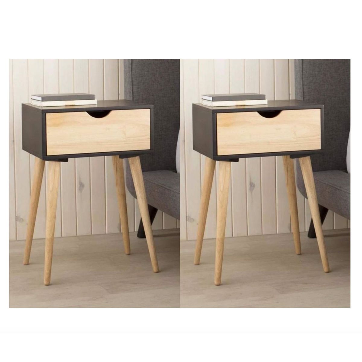 VENTITAS HOME - COMBO 2 Veladores Vintage Luna 1 Cajón Ventitas Home Negro y Duna