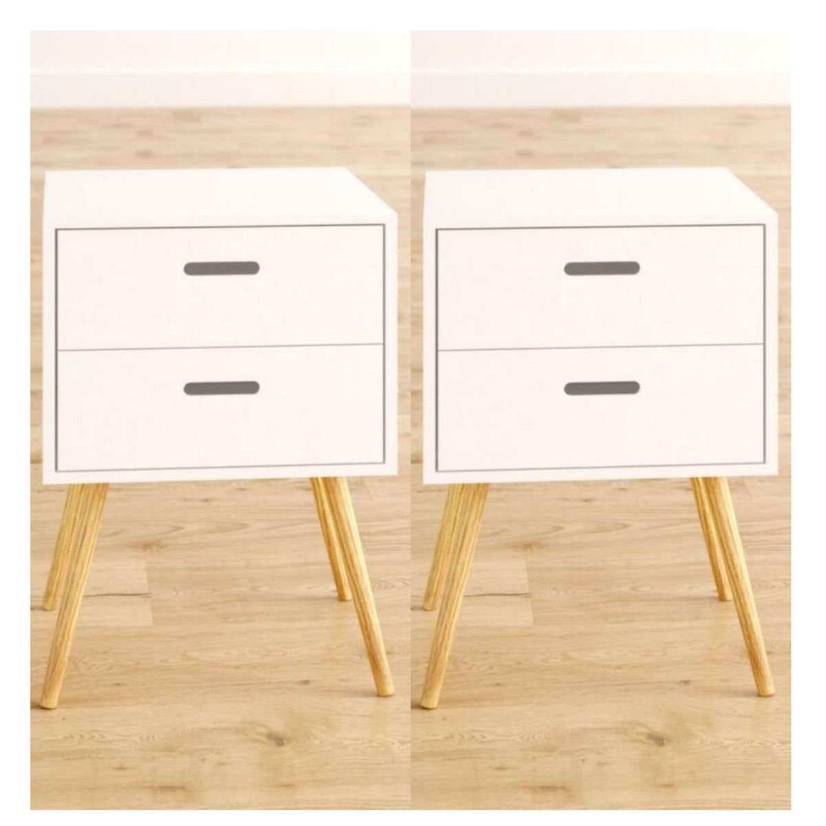 VENTITAS HOME - COMBO 2 Mesas de Noche Velador Vintage Stacy 2 Cajones Blanco