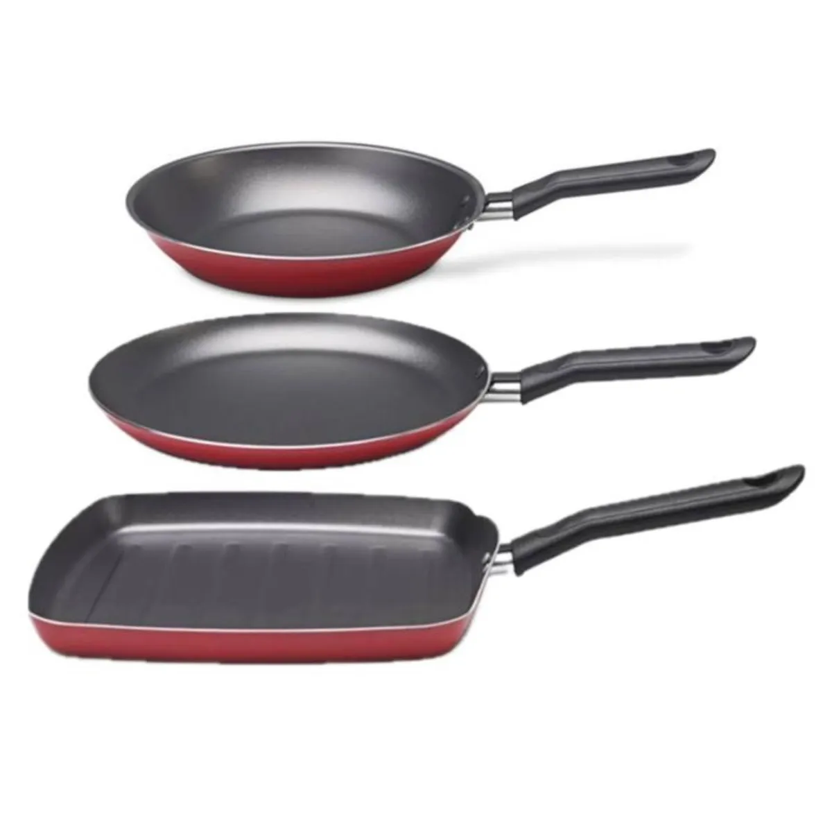 BRINOX - Juego de Sarten, Panquequera y Grill 3 Piezas Brinox Garlic Rojo