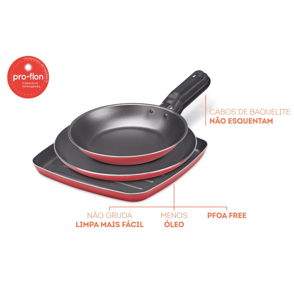 BRINOX - Juego de Sarten, Panquequera y Grill 3 Piezas Brinox Garlic Rojo