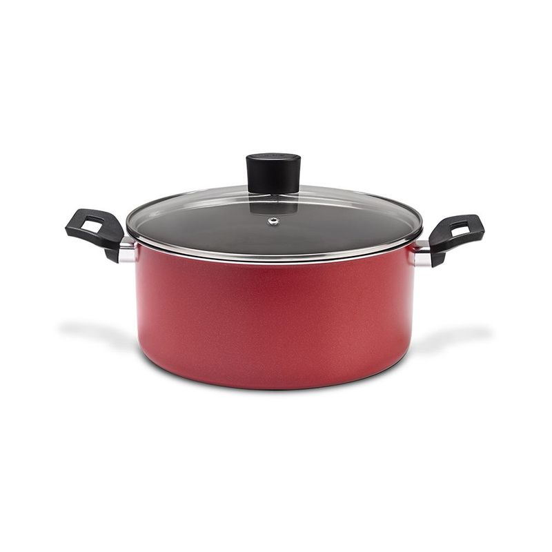 BRINOX - Cacerola Con Tapa 24cm 4.3L Brinox Garlic Antiadherente Aluminio Rojo