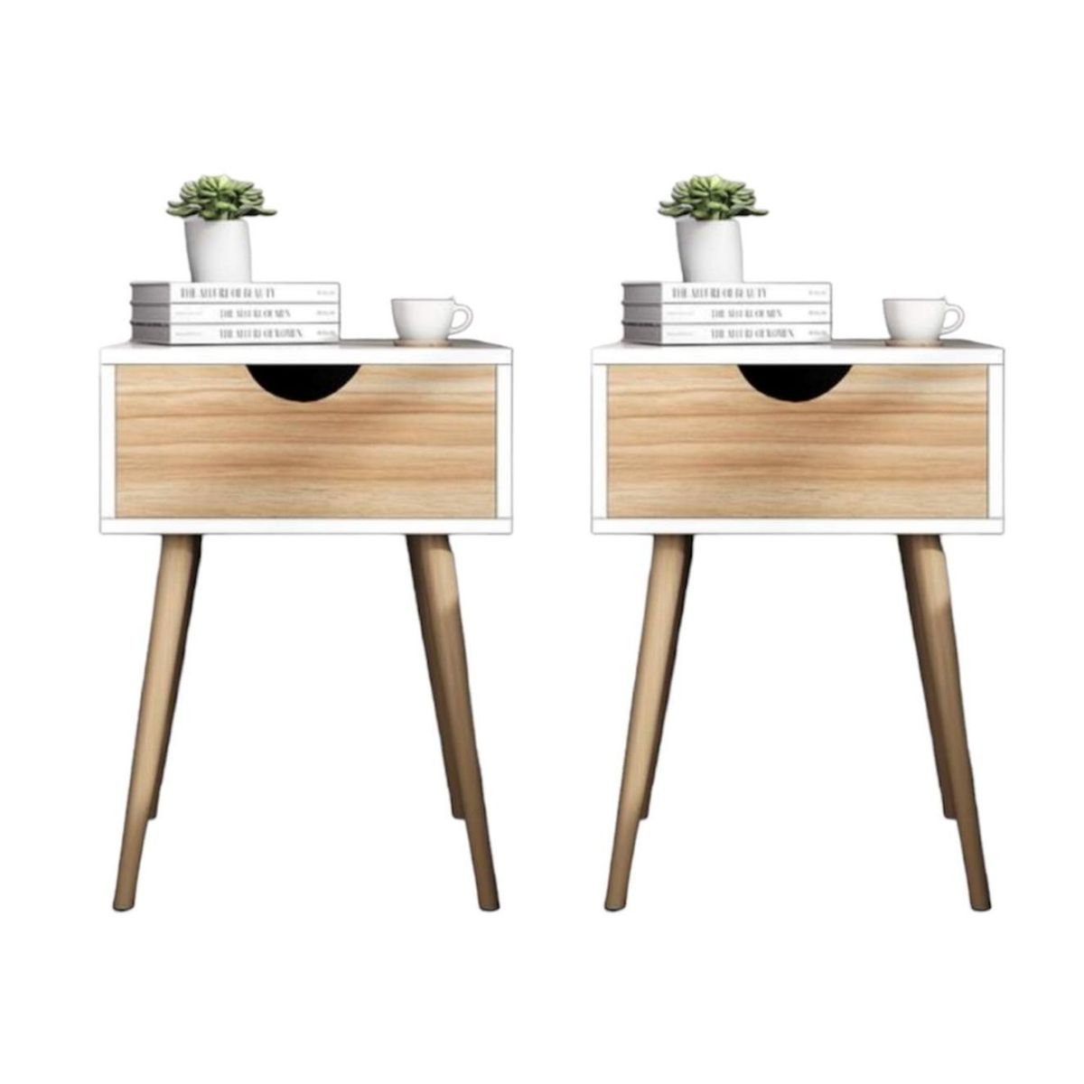 VENTITAS HOME - COMBO 2 Veladores Vintage Luna 1 Cajón Ventitas Home Blanco y Duna