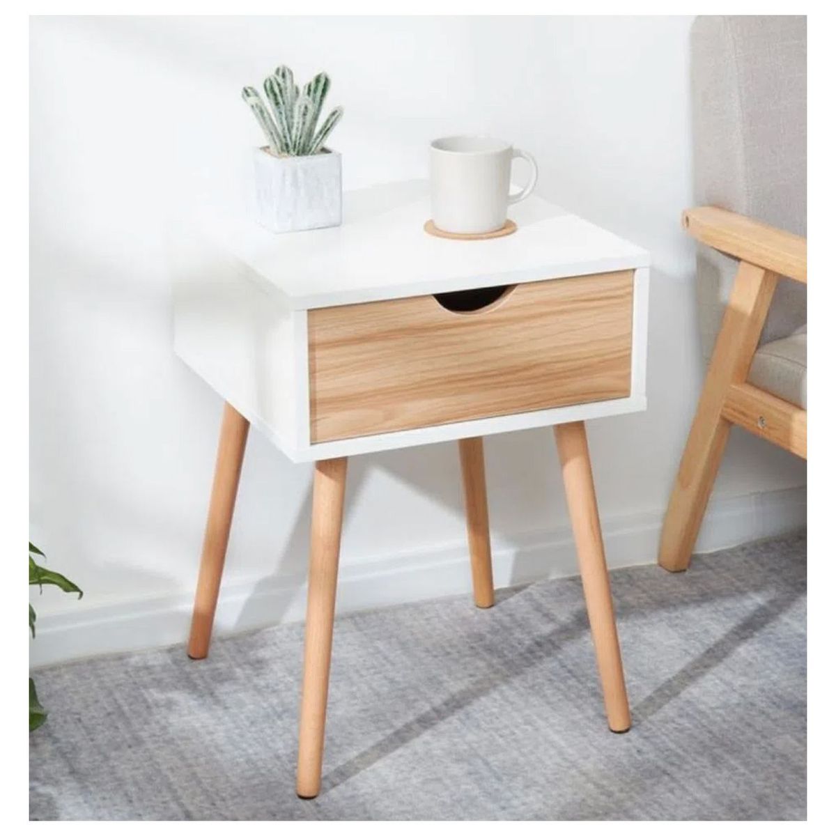 VENTITAS HOME - COMBO 2 Veladores Vintage Luna 1 Cajón Ventitas Home Blanco y Duna