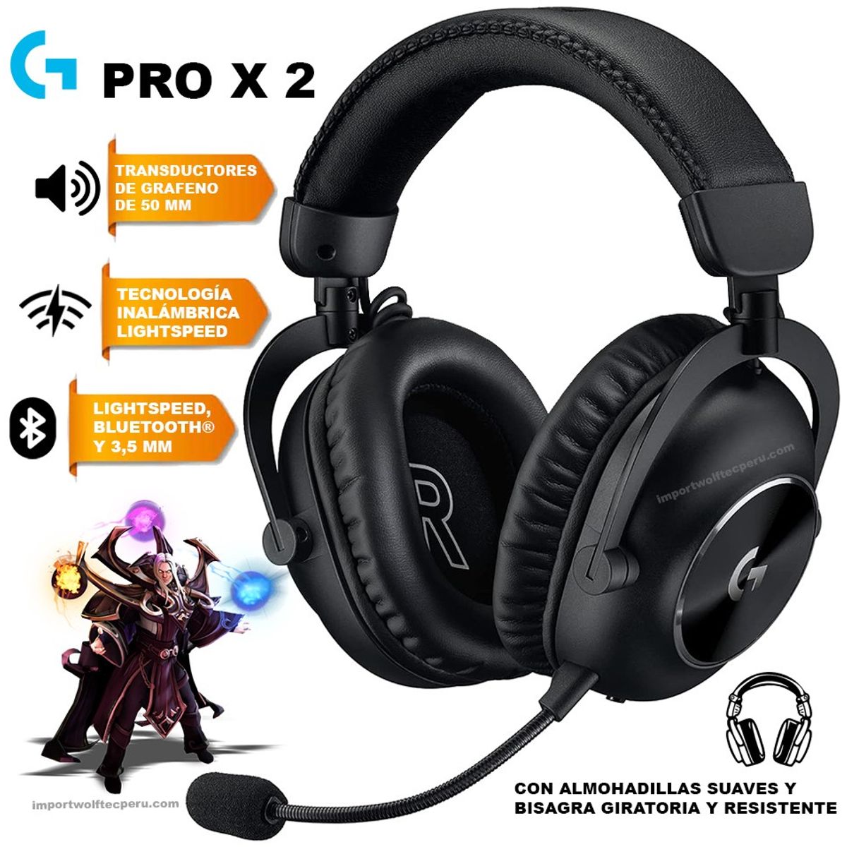 LOGITECH - AUDIFONO LOGITECH G PRO X 2 LIGHTSPEED WIRELESS BT  3.5 MM BLACK