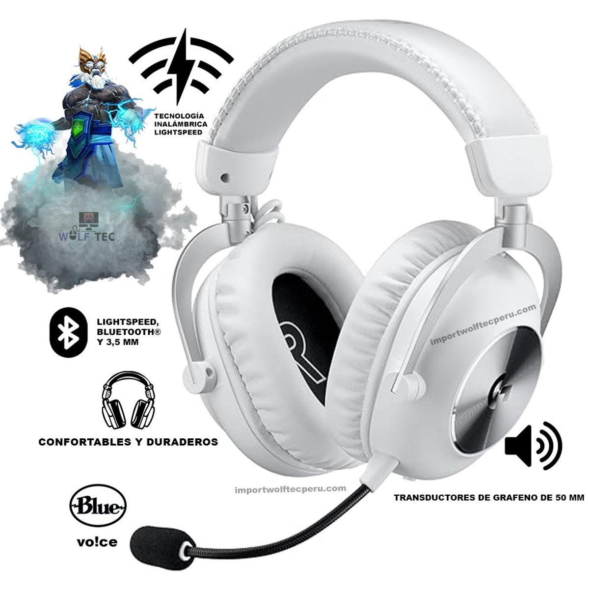 LOGITECH - AUDIFONO LOGITECH G PRO X 2 LIGHTSPEED WIRELESS / BT / 3.5 MM WHITE