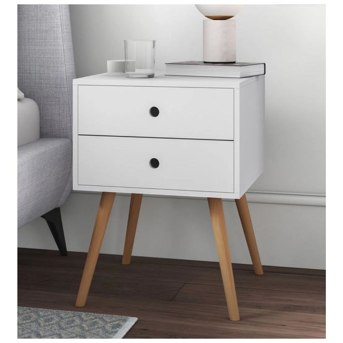 VENTITAS HOME - COMBO 2 Mesas de Noche Vintage Kimora 2 Cajones Ventitas Home Blanco