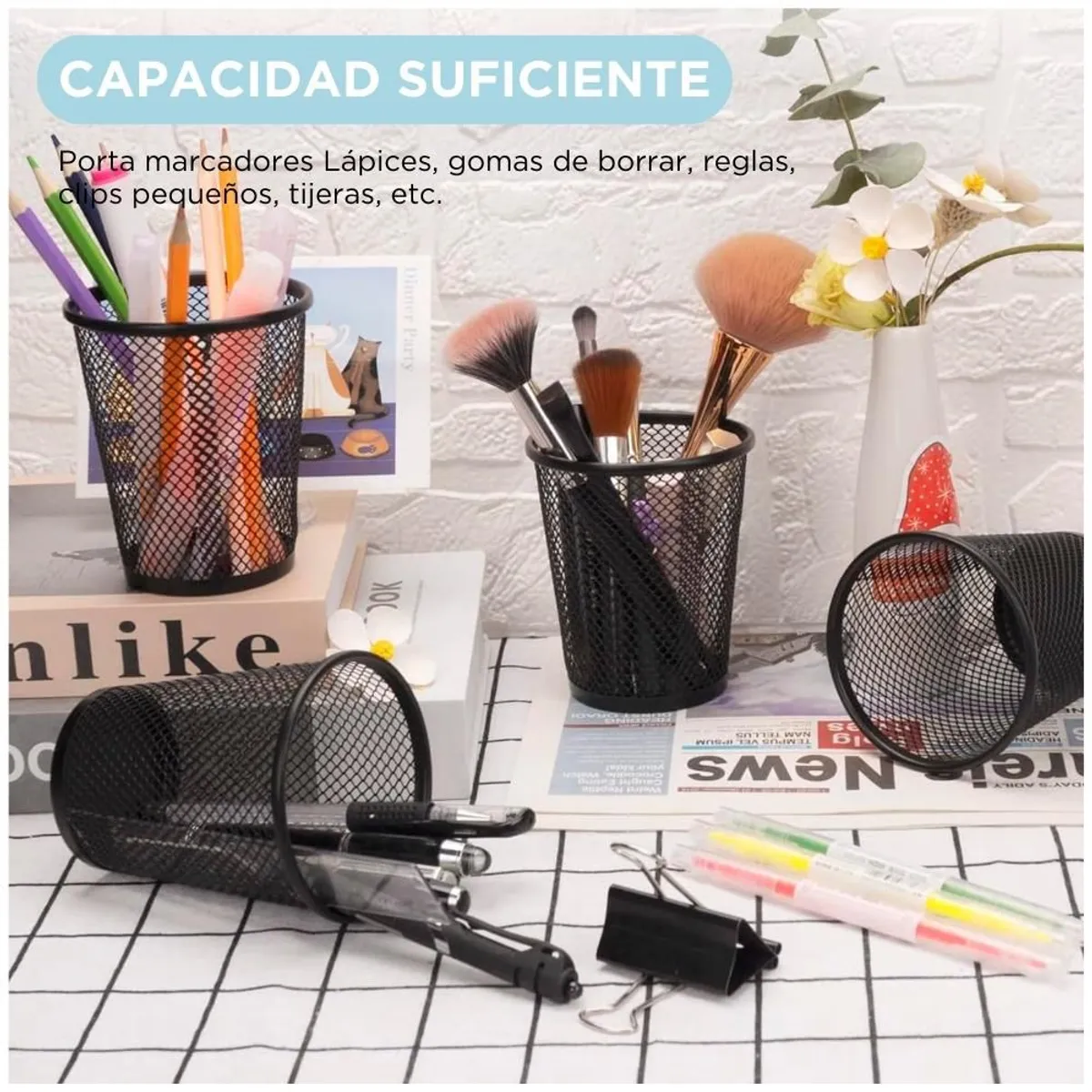 MINARI - Organizador de Escritorio Oficina Porta Lapiceros Negro Q10