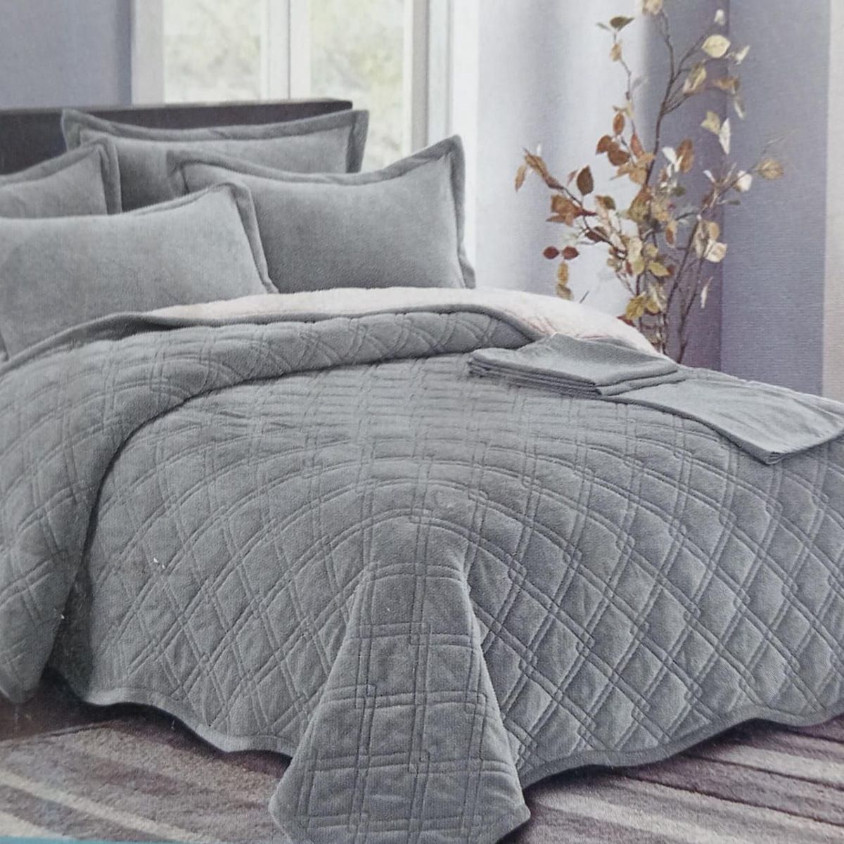 GENERICO - CUBRECAMA PIEL DE ANGEL CON CARNERO COLOR ENTERO GRIS