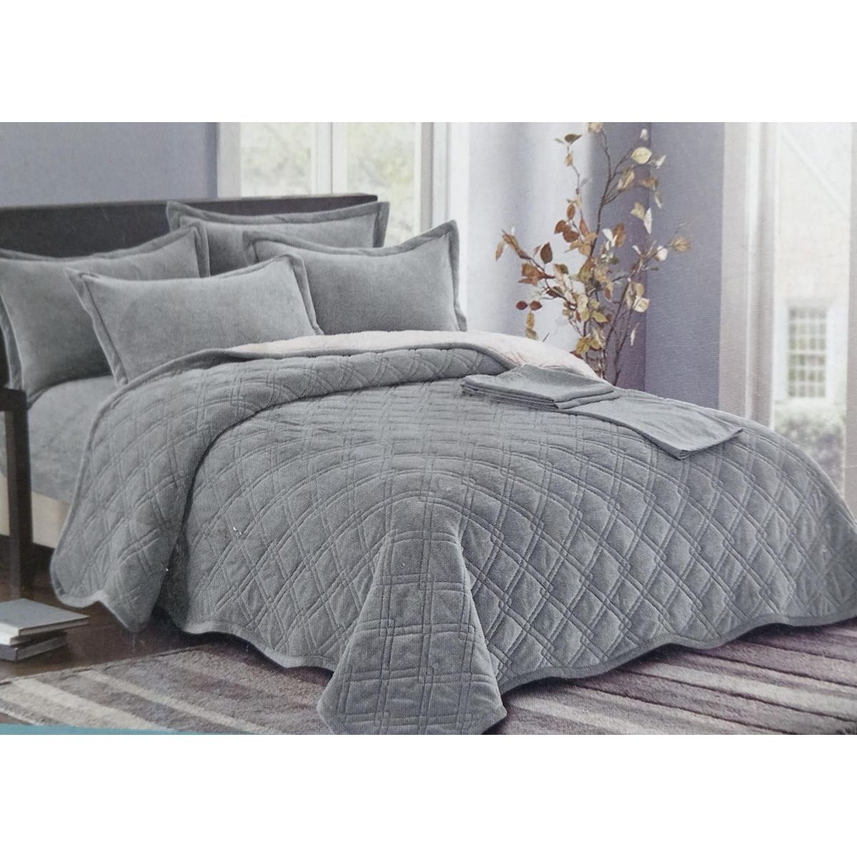 GENERICO - CUBRECAMA PIEL DE ANGEL CON CARNERO COLOR ENTERO GRIS