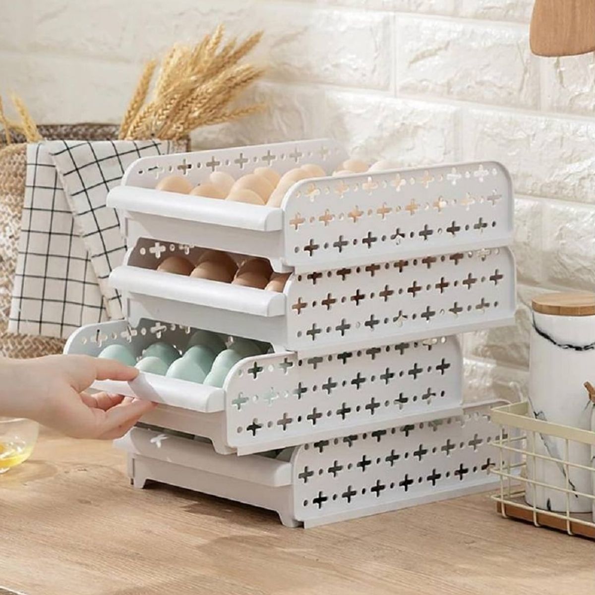 GENERICO - Bandeja Porta Huevos de 2 Niveles,Capacidad 40 Huevos Gris