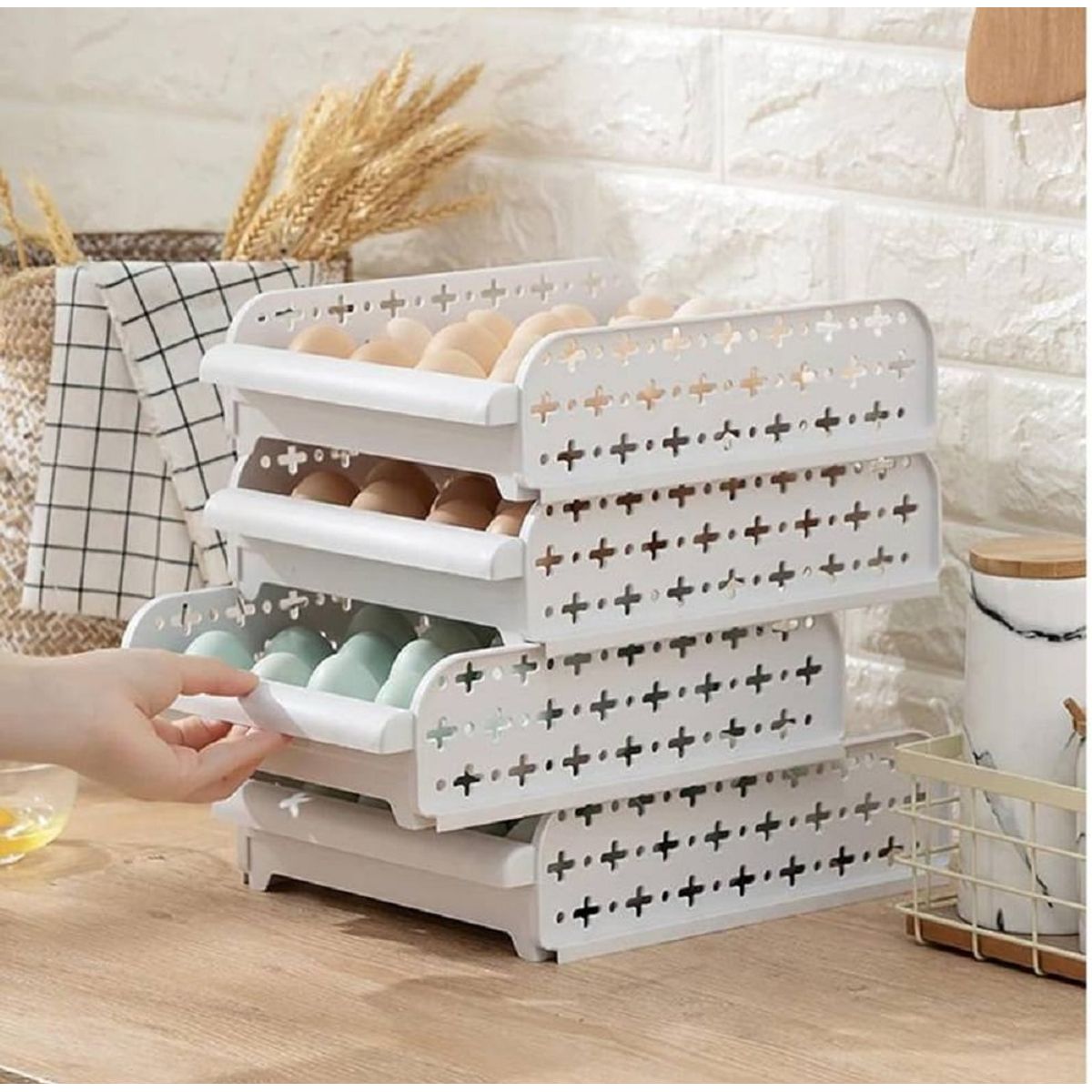 GENERICO - Bandeja Porta Huevos de 2 Niveles,Capacidad 40 Huevos Gris