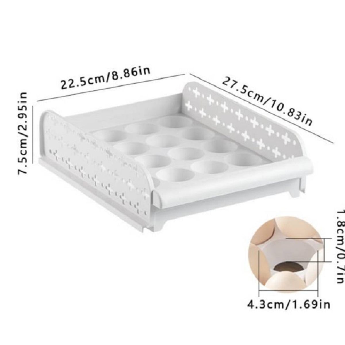 GENERICO - Bandeja Porta Huevos de 2 Niveles,Capacidad 40 Huevos Gris