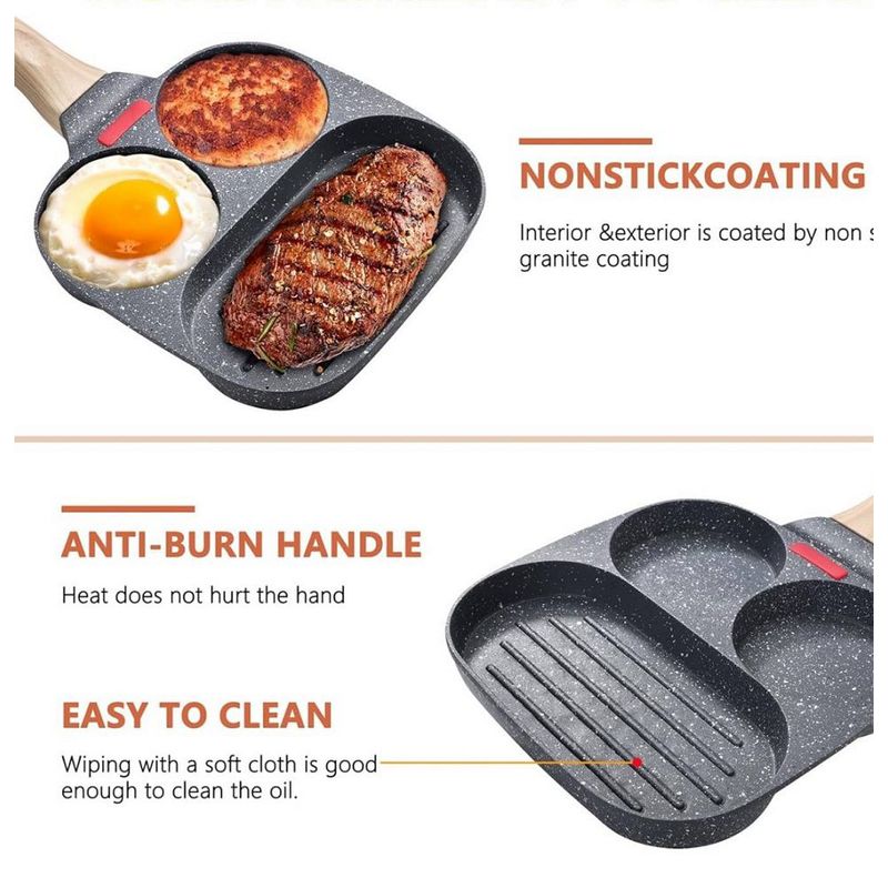 GENERICO - Sartén Antiadherente con Grill 3 Divisiones