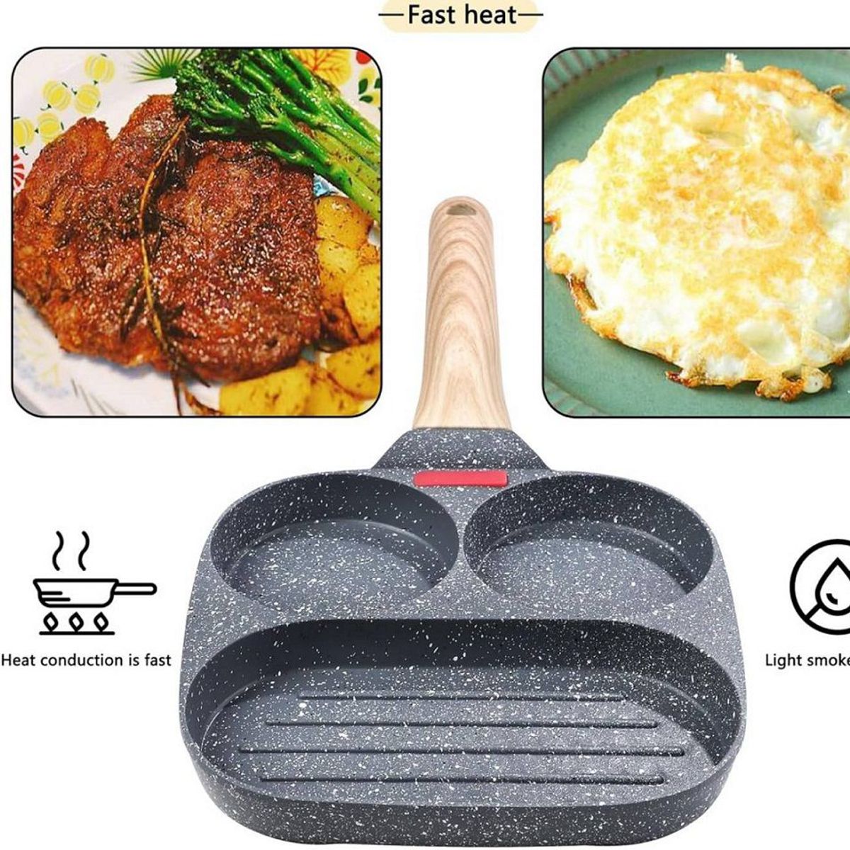 GENERICO - Sartén Antiadherente con Grill 3 Divisiones