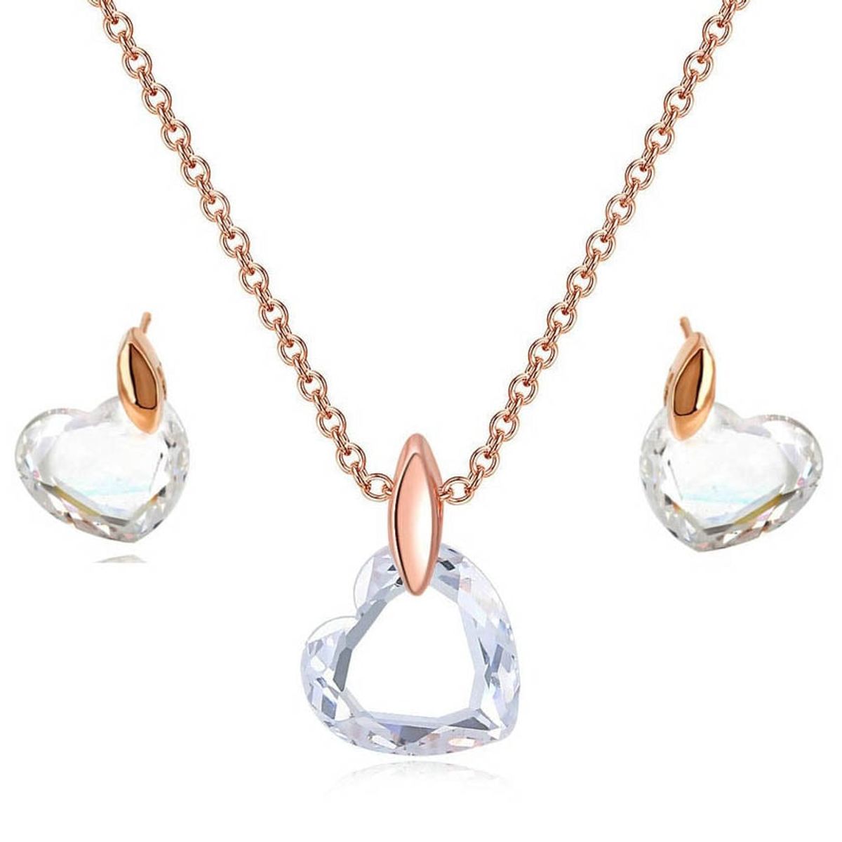 LA TIENDA 88 JOYAS Y ACCESORIOS - La Tienda 88 - Set Collar y Arete Mujer Corazón de Cristal - Rosa