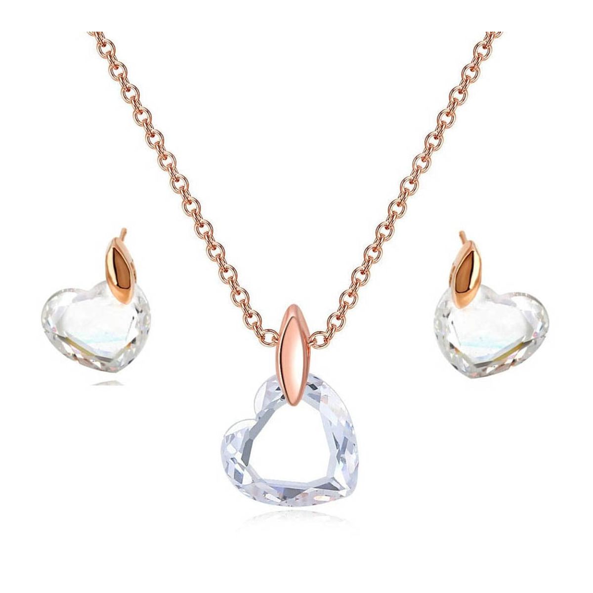 LA TIENDA 88 JOYAS Y ACCESORIOS - La Tienda 88 - Set Collar y Arete Mujer Corazón de Cristal - Rosa