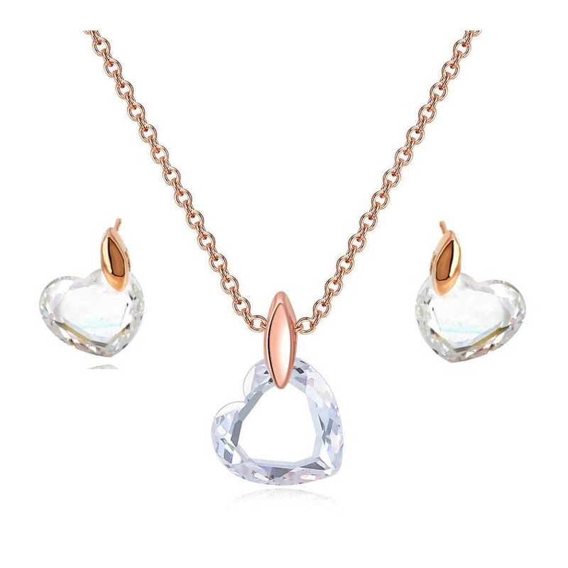 LA TIENDA 88 JOYAS Y ACCESORIOS - La Tienda 88 - Set Collar y Arete Mujer Corazón de Cristal - Rosa