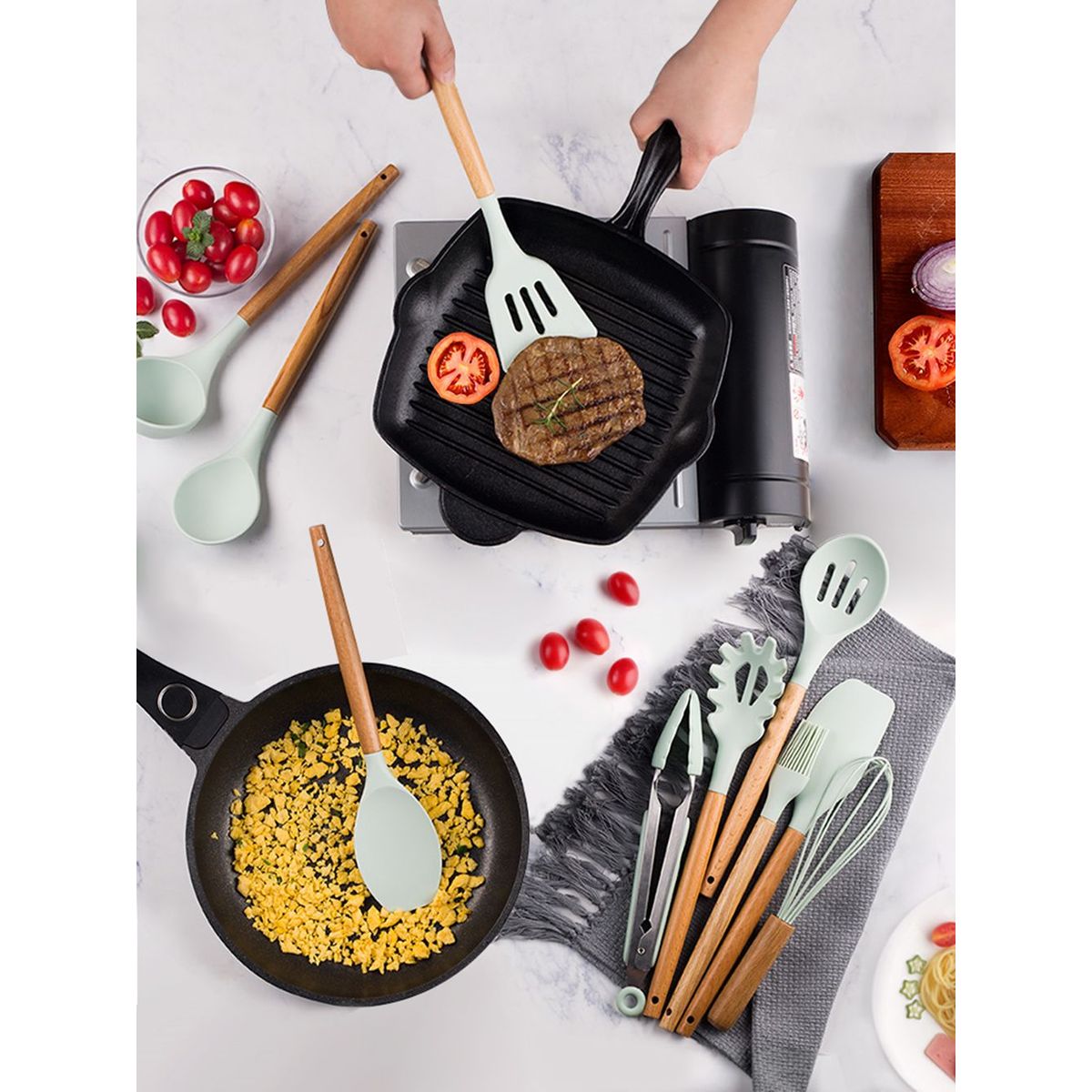 GENERICO - Juego de utensilios de cocina de silicona de 13 piezas