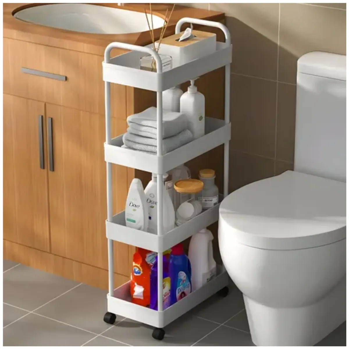 INSPIRA MARKET - Carrito estante para almacenamiento 4 niveles multiusos rodante