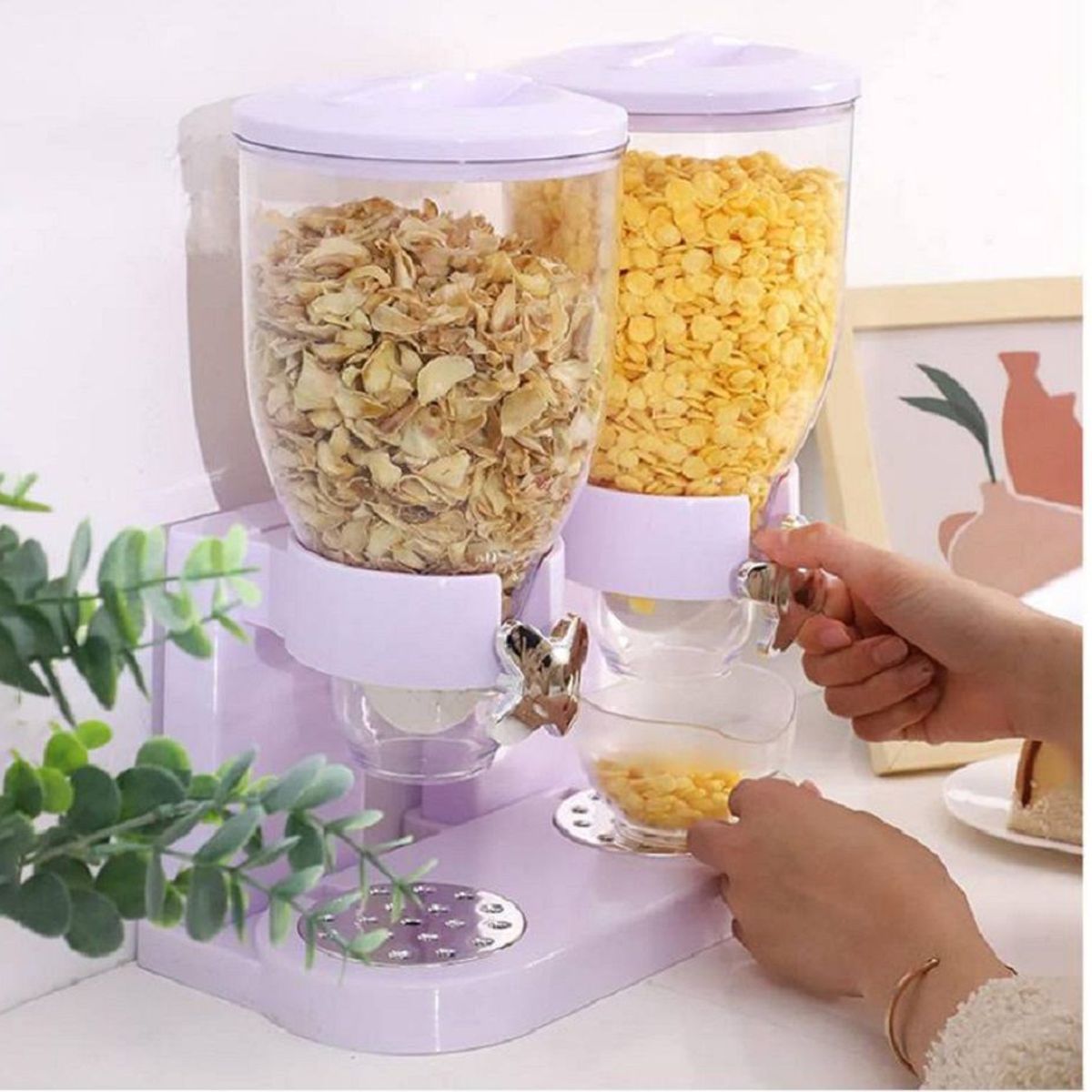 GENERICO - Dispensador Granos Secos de 2 Contenedores Blanco