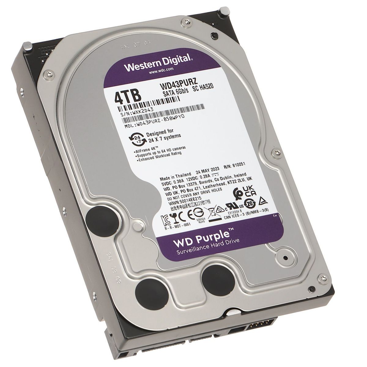 WESTERN DIGITAL - Disco Duro WD 4TB Purple 3.5" VideoVigilancia SATA WD43PURZ