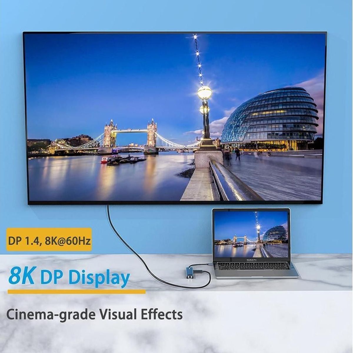 OEM - Adaptador Hub Tipo C 7 en 1 Displayport 8K 60Hz PD 100W - Multipuertos