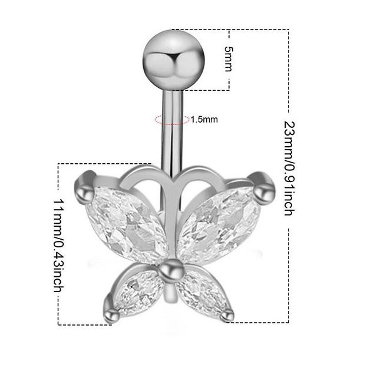 GENERICO - Piercing para ombligo mariposa plateada