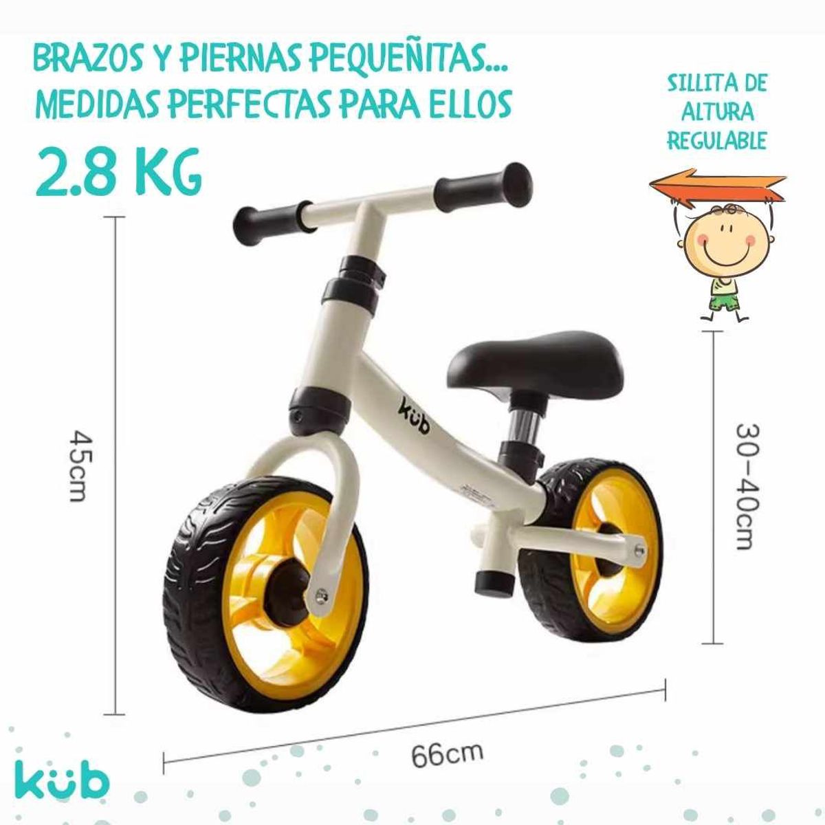 KUB - Bicicleta de Balance para Niños sin Pedales KUB 2 Crema