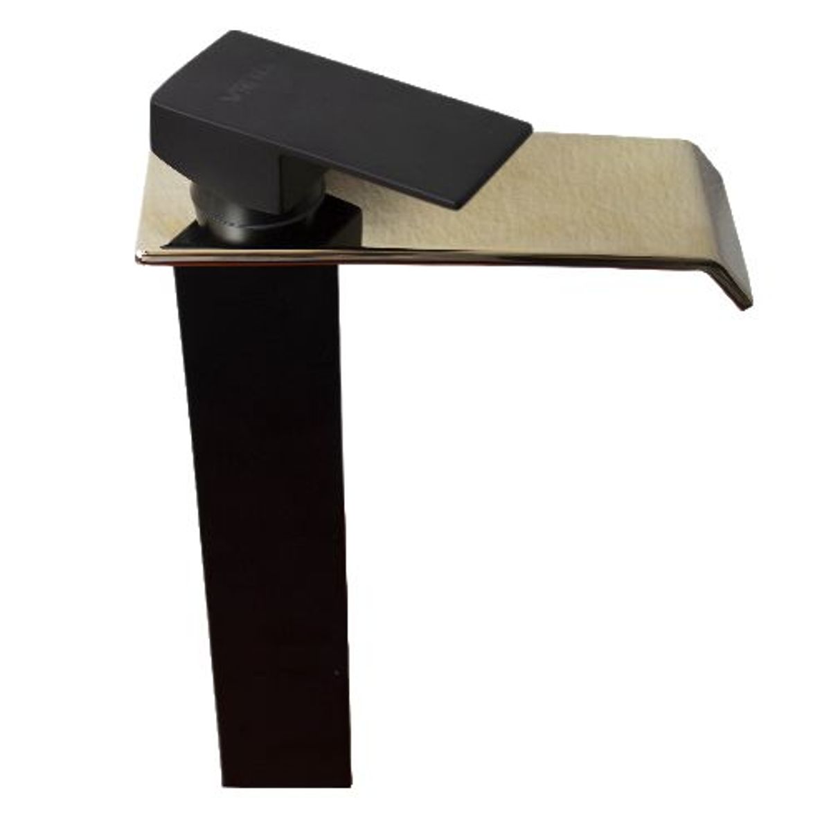 GENERICO - Monocomando 30 cm Cuadrado Negro/Oro Pico Plano