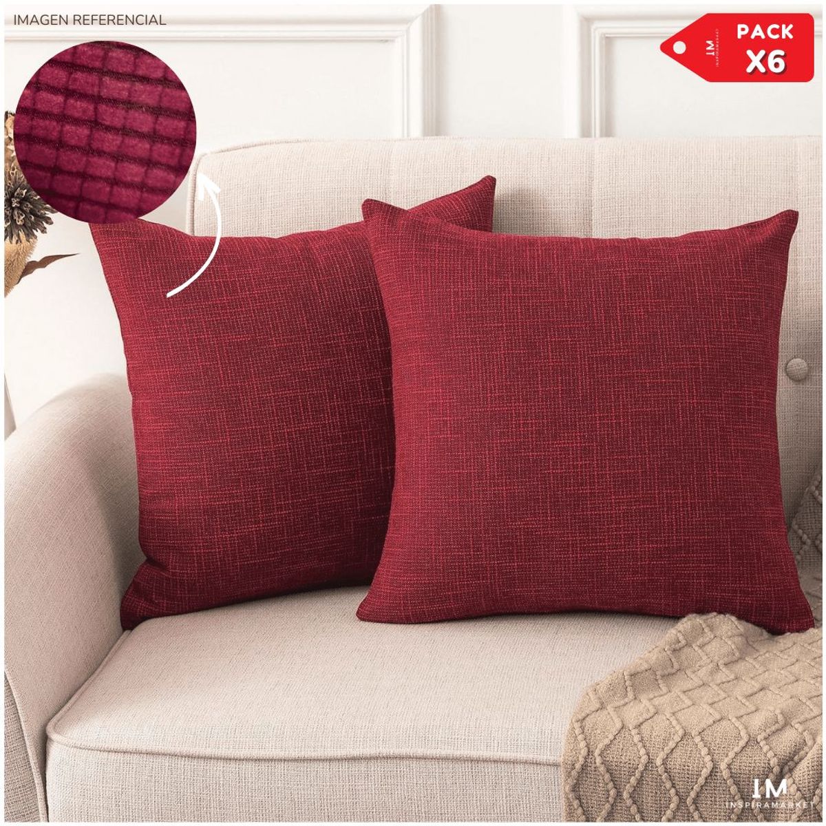 INSPIRA MARKET - Funda de cojin desmontable cuadrado Pack x6 und