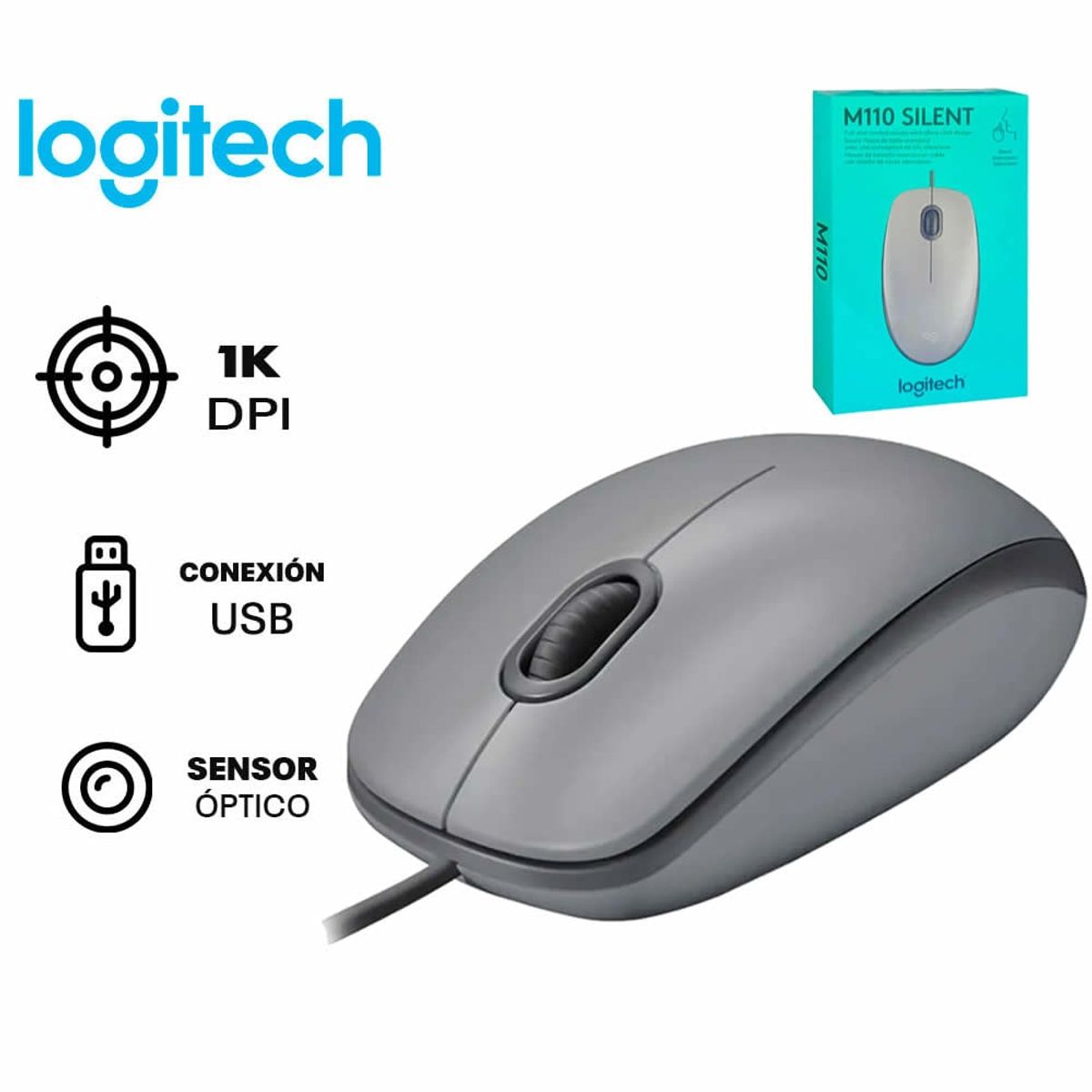 LOGITECH - MOUSE LOGITECH M110 SILENT - GRIS