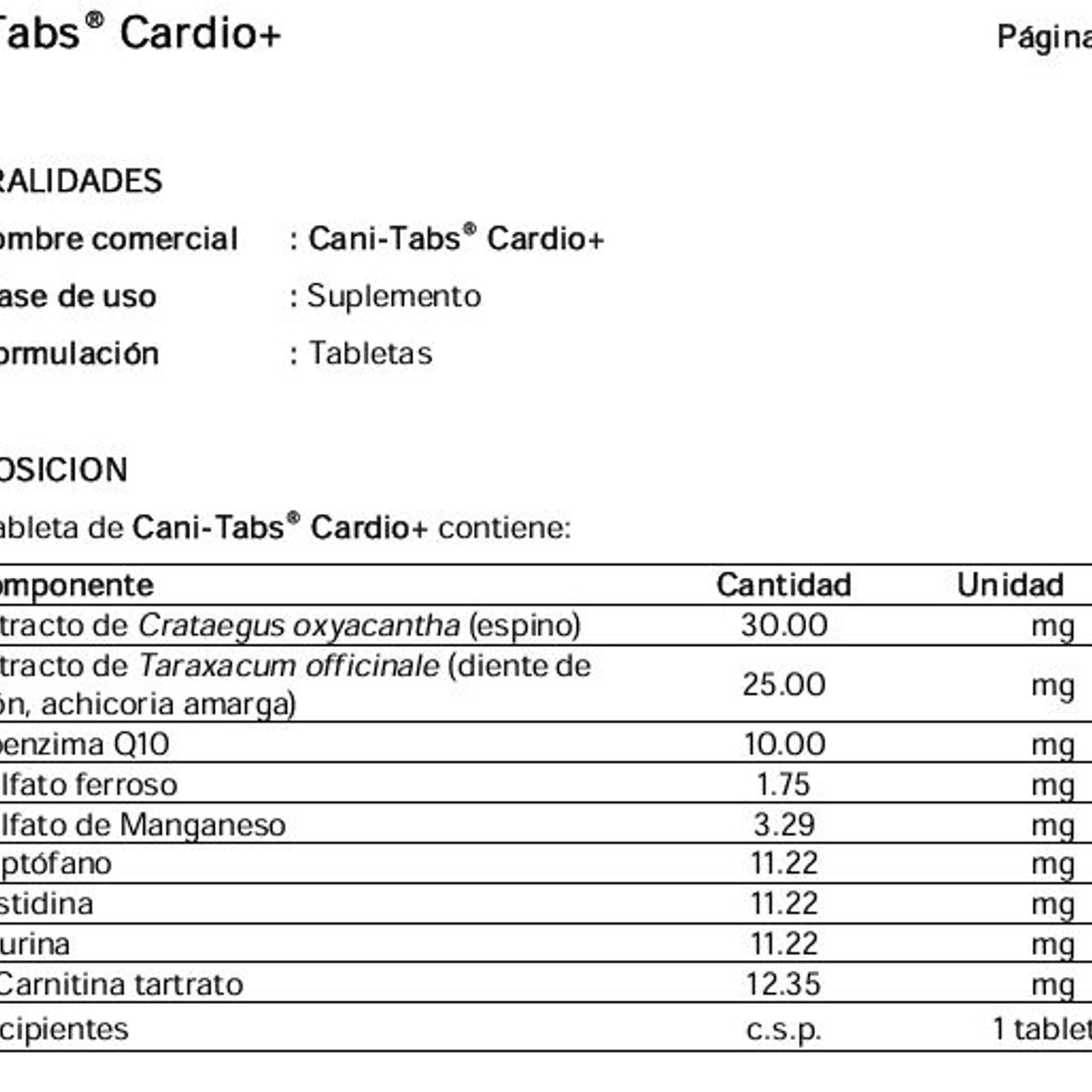 CANI TABS - VITAMINA SUPLEMENTO PARA PERROS CANI-TABS CARDIO X 60 TAB
