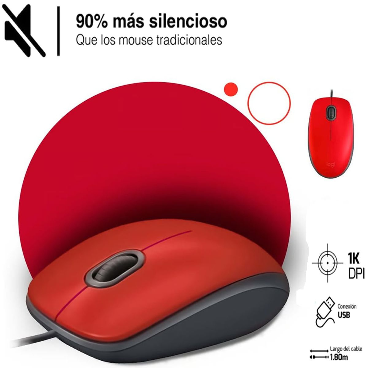 LOGITECH - MOUSE LOGITECH M110 SILENT - ROJO
