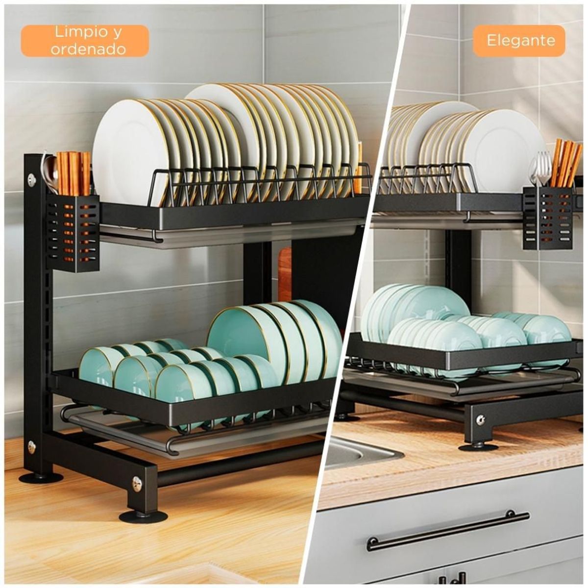 MINARI - Escurridor de Platos Elegante y Moderno para Cocina Negro E93