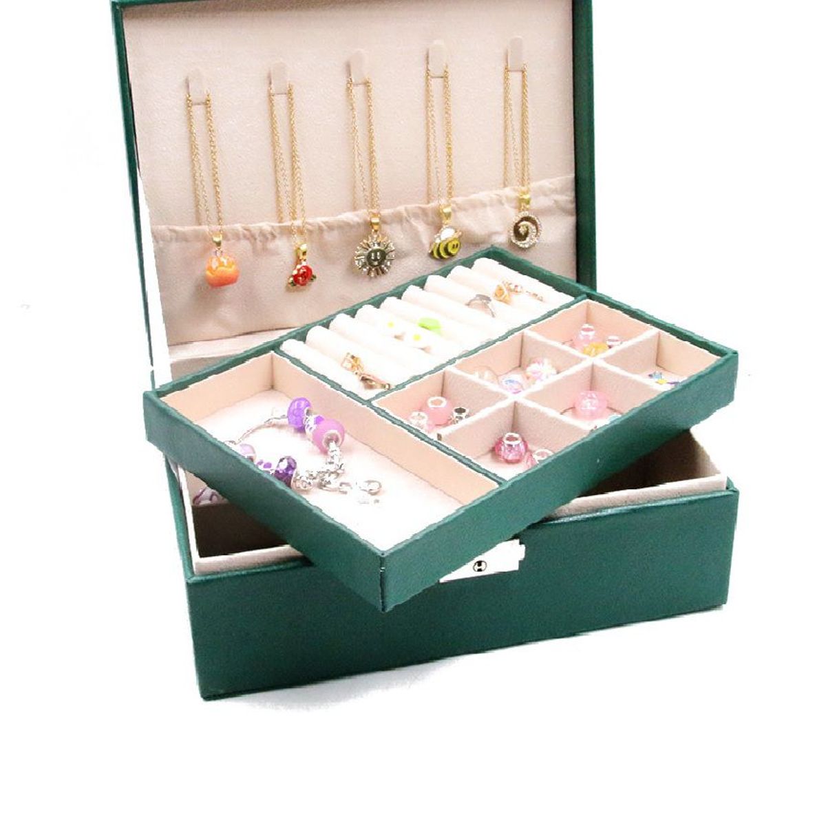 GENERICO - Joyero Organizador Cofre 2 Niveles Anillos Aretes Pulseras Collares