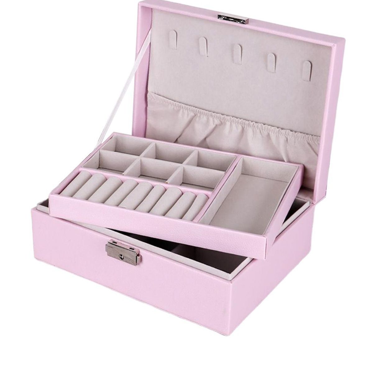 GENERICO - Joyero Organizador Cofre 2 Niveles Anillos Aretes Pulseras Collares