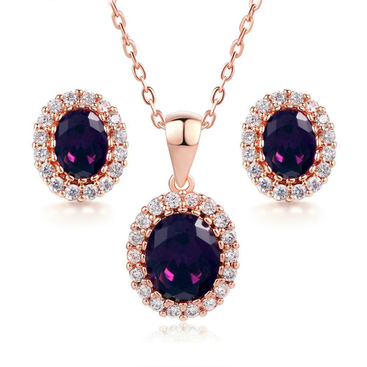 LA TIENDA 88 JOYAS Y ACCESORIOS - La Tienda 88 - Set Collar y Arete Mujer Cristales de Princesa - Morado