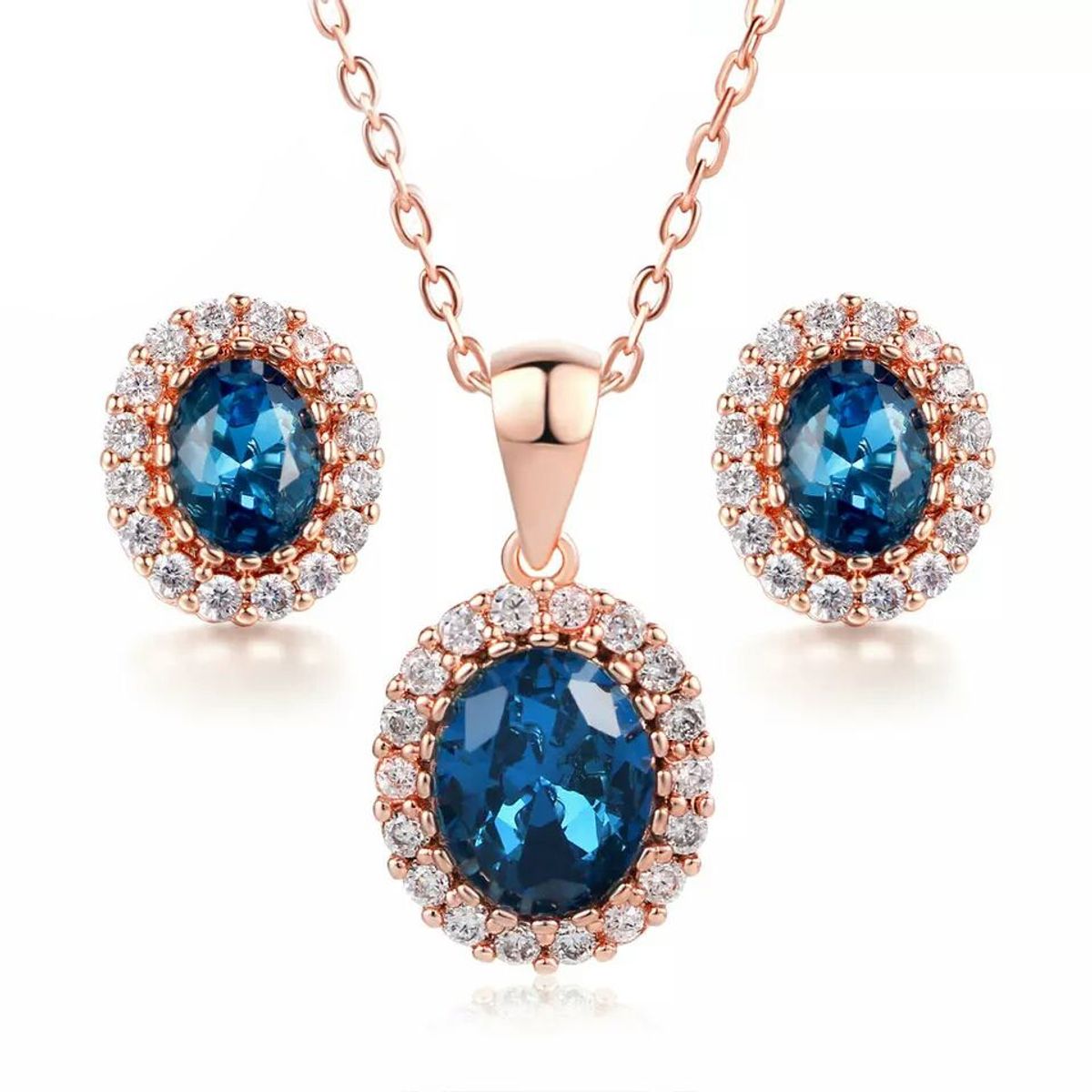 LA TIENDA 88 JOYAS Y ACCESORIOS - La Tienda 88 - Set Collar y Arete Mujer Cristales de Princesa- Celeste