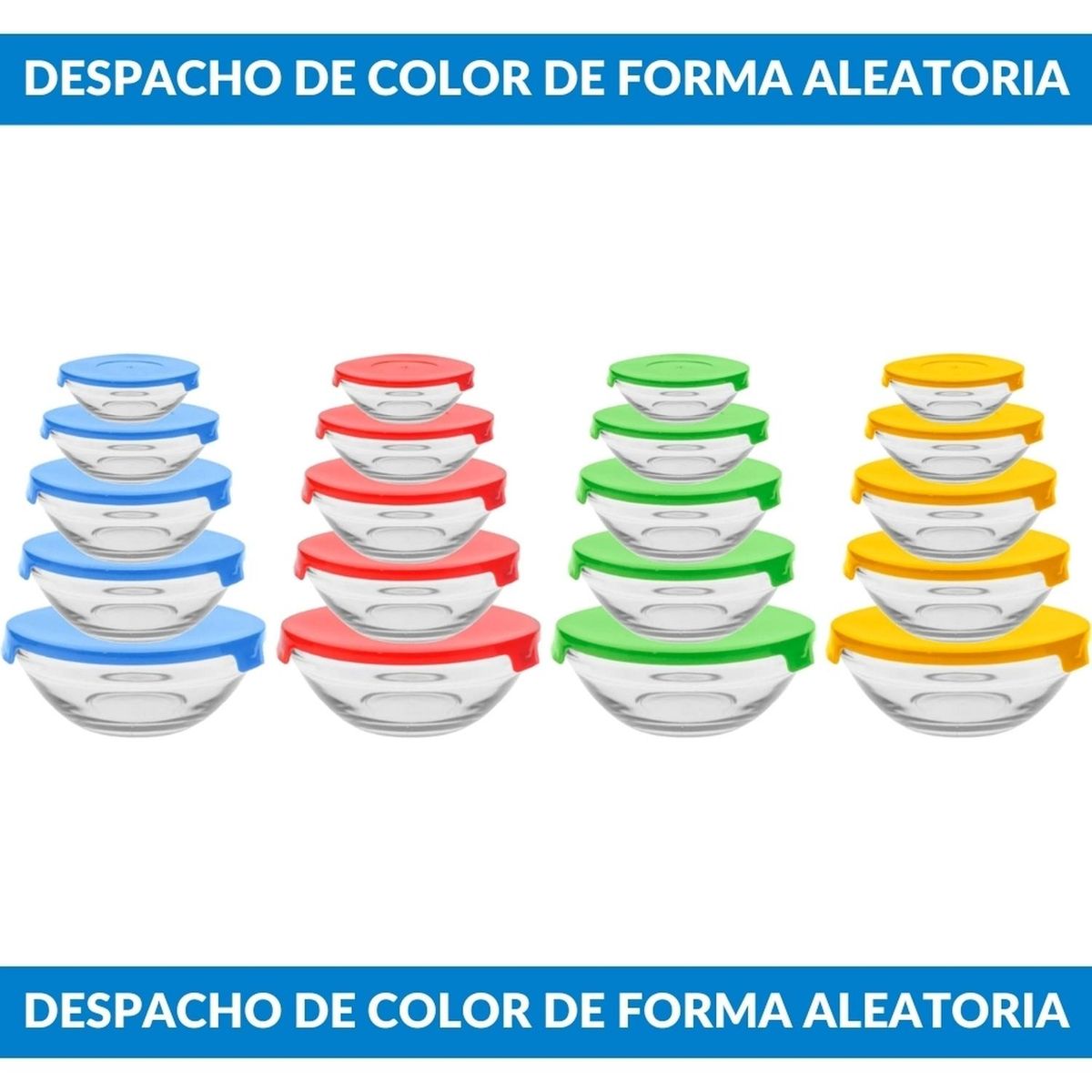 MINARI - Set 05 Bowls de Vidrio Tápers Herméticos con Tapa 45V Color aleatorio