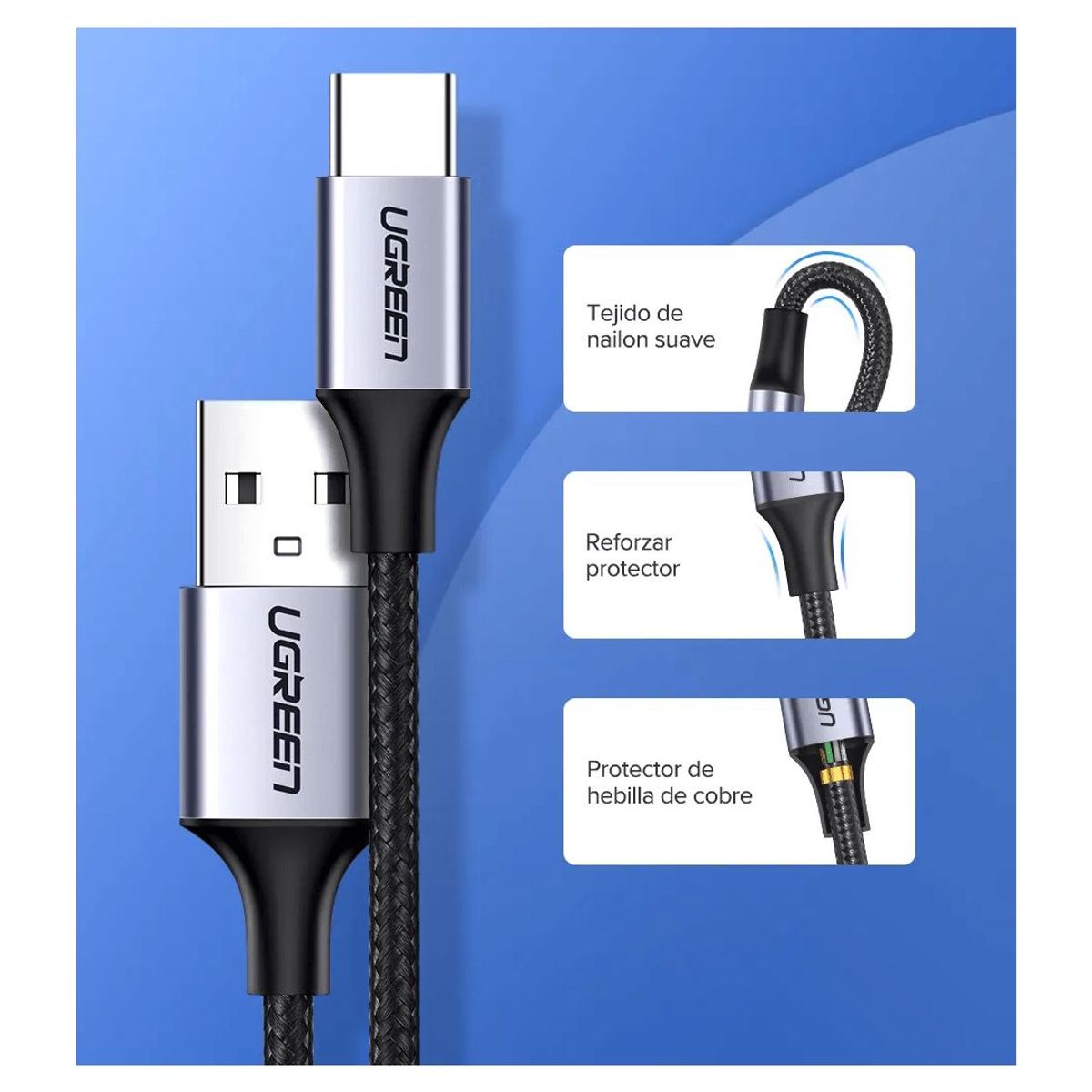 UGREEN - Cable Carga Rapida USB 3.0 a USB C - UGREEN -  Celular/Laptop - Blanco