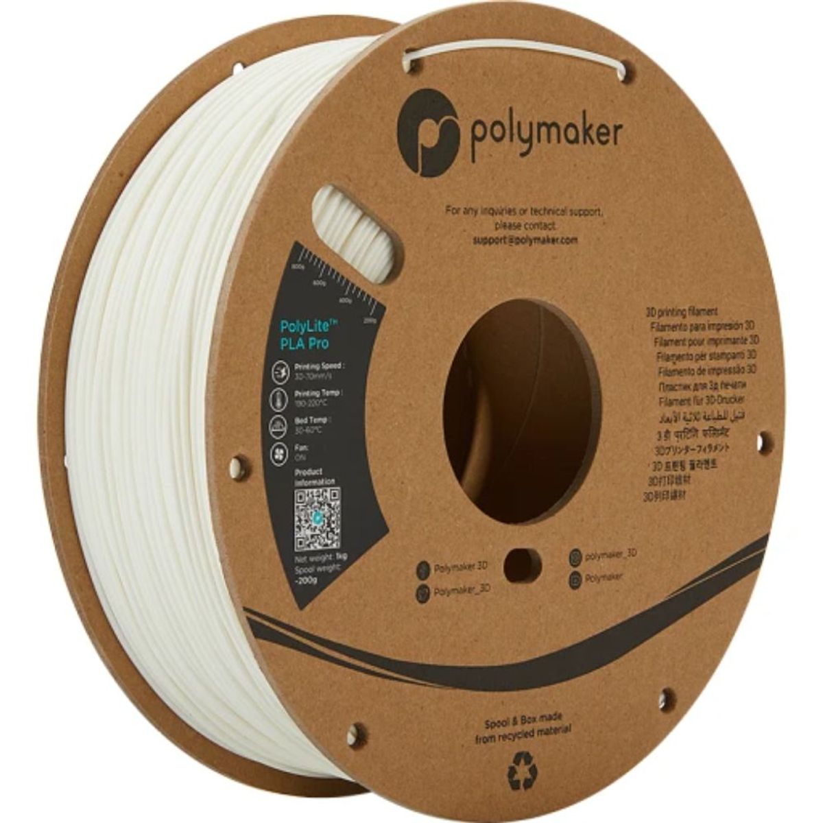 POLYMAKER - Filamento PolyLite PLA Pro 175mm 1Kg Blanco