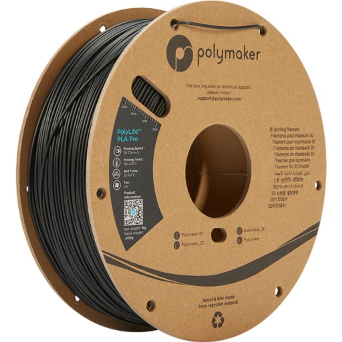POLYMAKER - Filamento PolyLite PLA Pro 175mm 1Kg Negro
