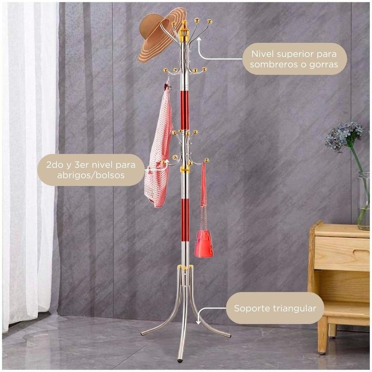 MINARI - Perchero de Pie Organizador Colgador de Dormitorio Oficina Sala RJ P40