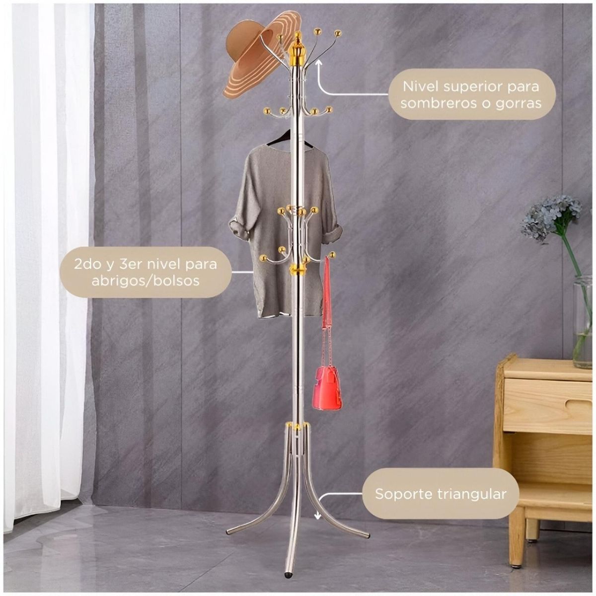 MINARI - Perchero de Pie Organizador Colgador de Dormitorio Oficina Sala PL P40