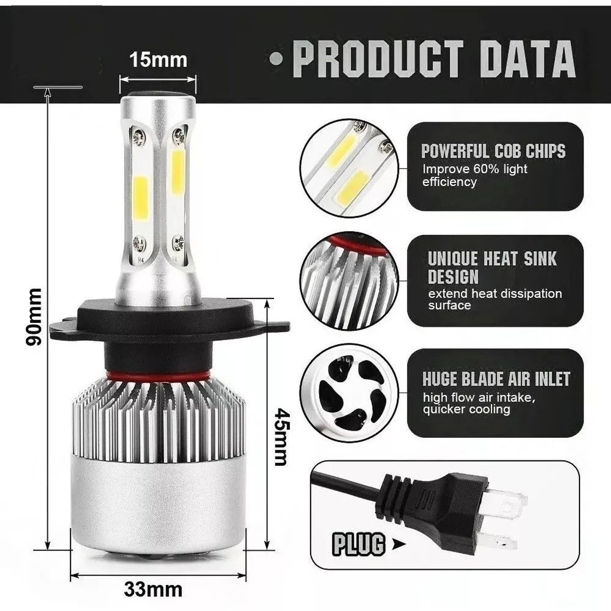 KOBO - Focos Kit Led Faro Auto Moto Tecnologia Alemana H4