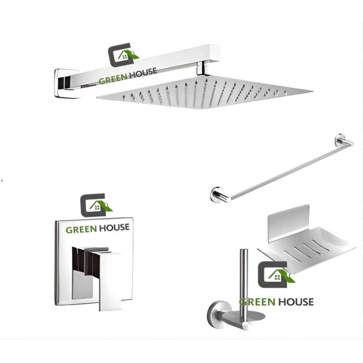 GREEN HOUSE - COMBO  DE DUCHA 8 PULGADAS MONOCOMANDO  MAS KIT DE BAÑO