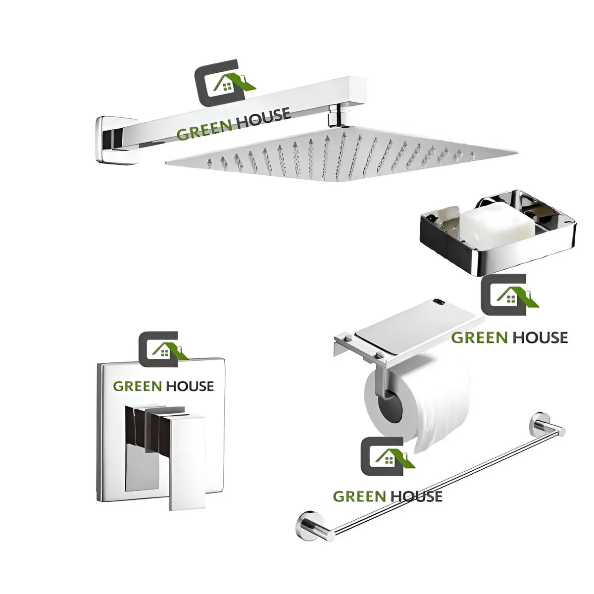 GENERICO - kit MONOCOMANDO DE DUCHA 10 CON SALIDA CUADRADA mas toallero cromado