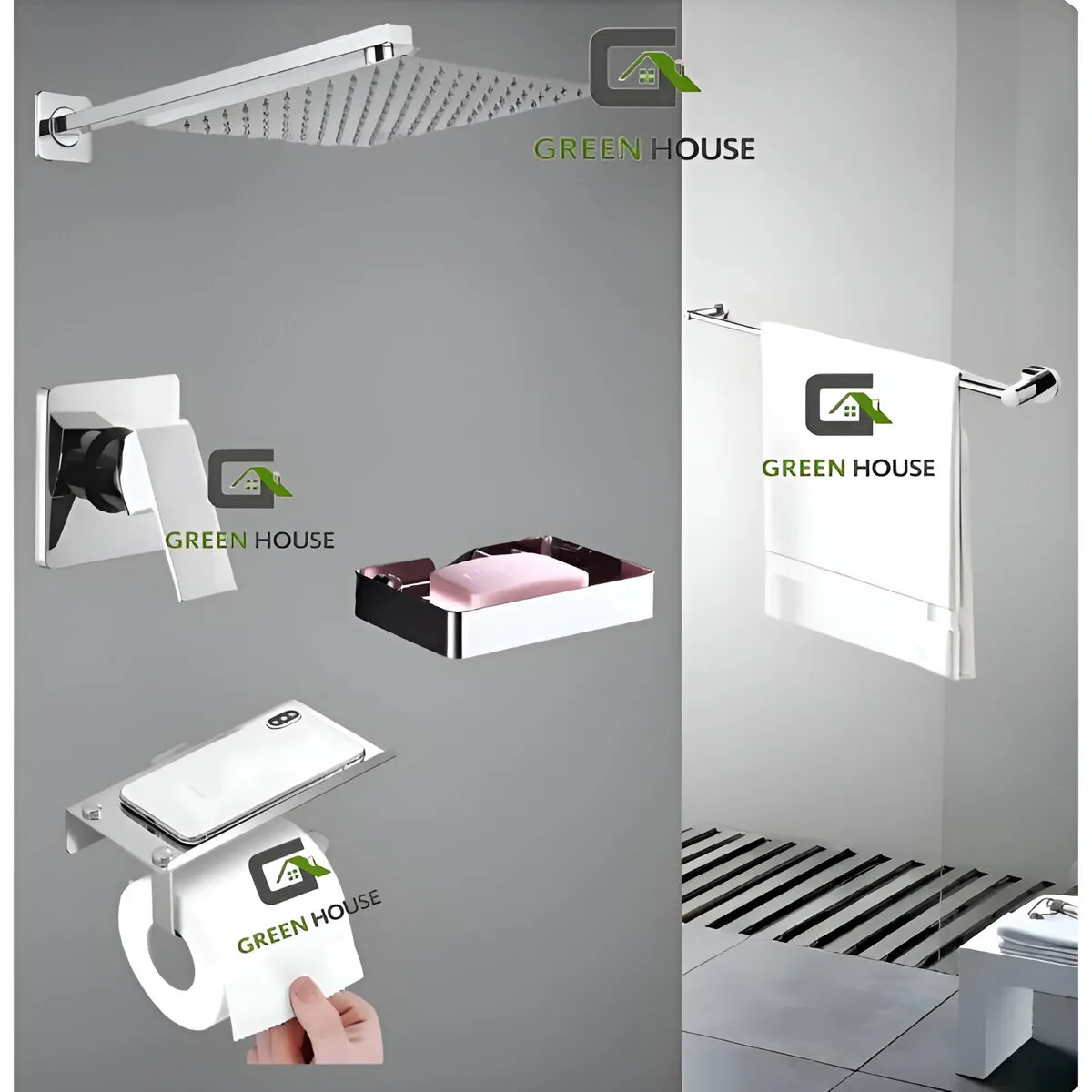 GENERICO - kit MONOCOMANDO DE DUCHA 10 CON SALIDA CUADRADA mas toallero cromado